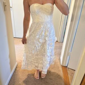 LULUS 3D FLOWER WHITE STRAPLESS DRESS